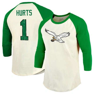 Majestic Threads Jalen Hurts Cream/kelly Green Philadelphia Eagles Alternate Player Name & Number Ra In Cream,kelly Green