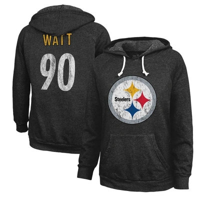 Majestic Women's  Threads T.j. Watt Black Distressed Pittsburgh Steelers Name And Number Pullover Hoo