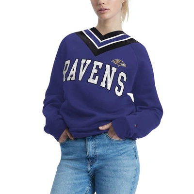 Tommy Hilfiger Purple Baltimore Ravens Heidi Raglan V-neck Sweater