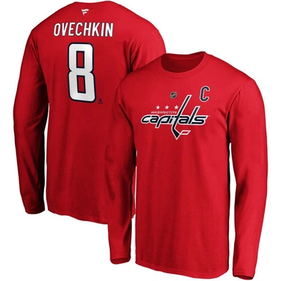 FANATICS FANATICS BRANDED ALEXANDER OVECHKIN RED WASHINGTON CAPITALS AUTHENTIC STACK NAME & NUMBER LONG SLEEV