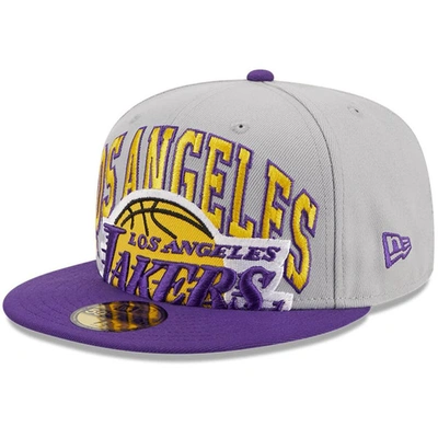 New Era Men's  Gray, Purple Los Angeles Lakers Tip-off Two-tone 59fifty Fitted Hat In Gray,purple