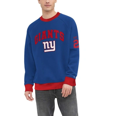 TOMMY HILFIGER TOMMY HILFIGER ROYAL NEW YORK GIANTS REESE RAGLAN TRI-BLEND PULLOVER SWEATSHIRT