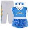 JERRY LEIGH GIRLS INFANT POWDER BLUE LOS ANGELES CHARGERS TAILGATE GAME DAY BODYSUIT WITH TUTU, HEADBAND & LEGGI