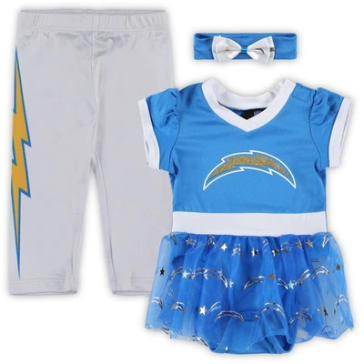 Jerry Leigh Babies' Girls Infant Powder Blue Los Angeles Chargers Tailgate Game Day Bodysuit With Tutu, Headband & Leggi