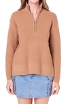 English Factory Women's Zip Collared Sweater In Camel