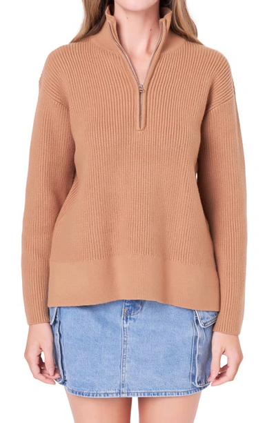English Factory Women's Zip Collared Sweater In Camel