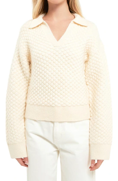 English Factory Women's Textured V-neckline Sweater In Ivory