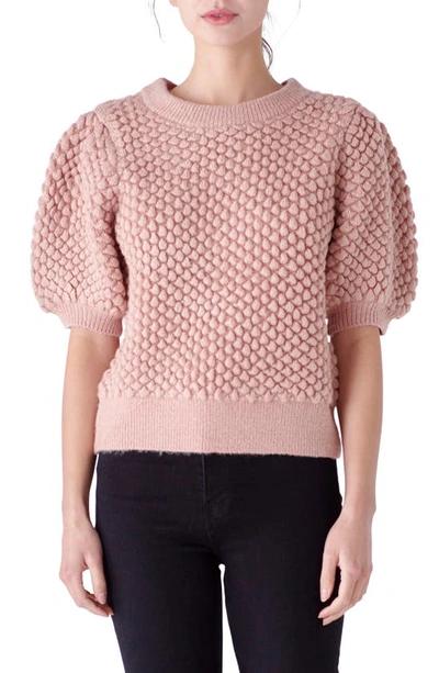 English Factory Popcorn Stitch Puff Sleeve Sweater In Dusty Pink