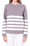 English Factory Women's Stripe Round Neck Sweater In Heather Grey,white