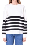 English Factory Stripe Crewneck Sweater In Ivory/ Black