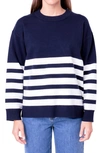 English Factory Women's Stripe Round Neck Sweater In Navy,white