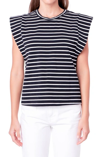 English Factory Women's Stripe Sleeveless T-shirt In Black,white