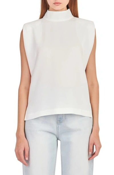 English Factory Women's Mock Neck Shoulder Pad Top In Off White