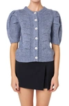 English Factory Women's Short Puff Sleeve Knit Cardigan In Heather Blue