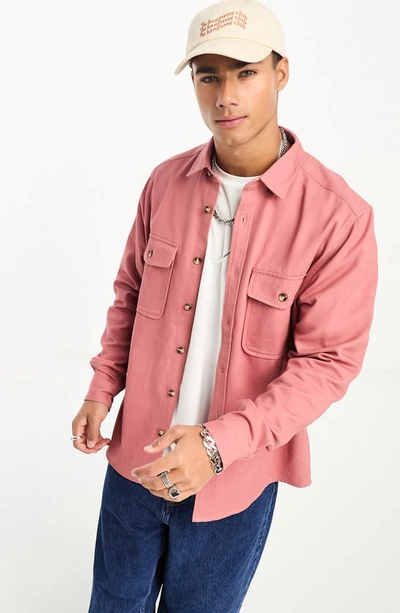 Asos Design Cotton Shacket In Dusty Pink