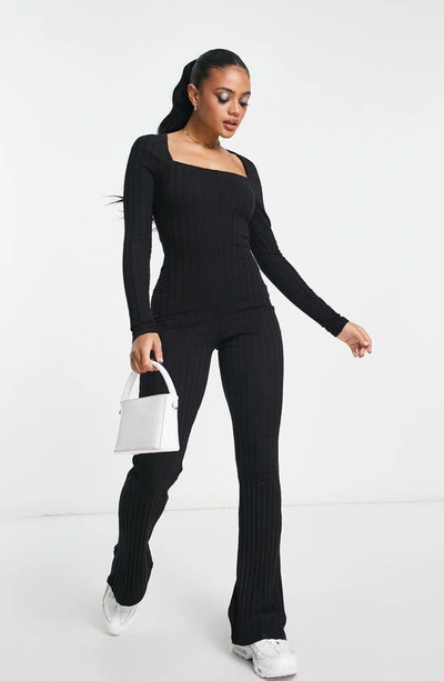 Asos Design Ribbed Square Neck Jumpsuit In Black
