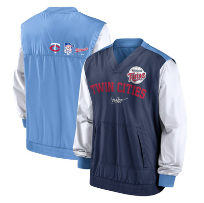 Nike Men's  White, Light Blue Minnesota Twins Rewind Warmup V-neck Pullover Jacket In White,light Blue