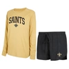 CONCEPTS SPORT CONCEPTS SPORT BLACK/GOLD NEW ORLEANS SAINTS RAGLAN LONG SLEEVE T-SHIRT & SHORTS LOUNGE SET