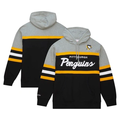 MITCHELL & NESS MITCHELL & NESS BLACK/GRAY PITTSBURGH PENGUINS HEAD COACH PULLOVER HOODIE