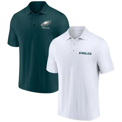 Fanatics Men's  White, Midnight Green Philadelphia Eagles Lockup Two-pack Polo Shirt Set In White,midnight Green