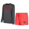 Concepts Sport Women's  Red, Black Tampa Bay Buccaneers Raglan Long Sleeve T-shirt And Shorts Lounge In Red
