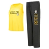 Concepts Sport Women's  Black, Gold Distressed Pittsburgh Steelers Muscle Tank Top And Pants Lounge S In Black
