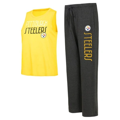 CONCEPTS SPORT CONCEPTS SPORT BLACK/GOLD PITTSBURGH STEELERS MUSCLE TANK TOP & PANTS LOUNGE SET