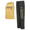 Concepts Sport Women's  Black, Gold Distressed New Orleans Saints Muscle Tank Top And Pants Lounge Se In Black