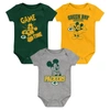 OUTERSTUFF NEWBORN & INFANT GREEN/GOLD/GRAY GREEN BAY PACKERS THREE-PIECE DISNEY GAME TIME BODYSUIT SET