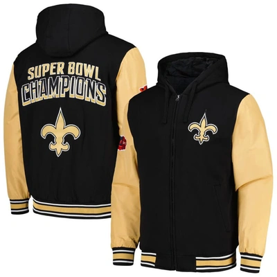 G-iii Sports By Carl Banks Men's  Black New Orleans Saints Defender Raglan Full-zip Hoodie Varsity Ja In Black,gold