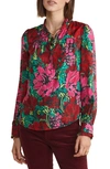 Vineyard Vines Ruffle Collar Silk Blend Popover Top In Brush Floral - Green
