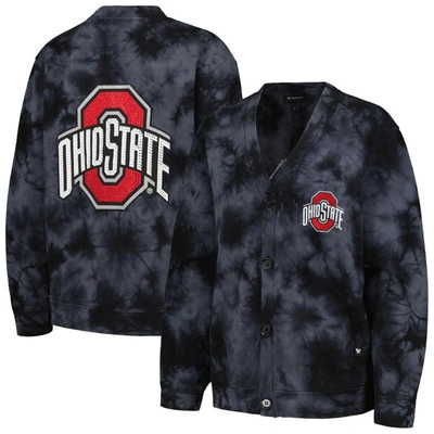 The Wild Collective Black Ohio State Buckeyes Jeweled Tie-dye Button-up V-neck Jumper