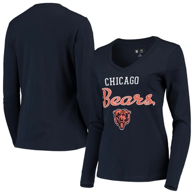 G-iii 4her By Carl Banks Women's  Navy Chicago Bears Post Season Long Sleeve V-neck T-shirt
