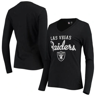 G-iii 4her By Carl Banks Women's  Black Las Vegas Raiders Post Season Long Sleeve V-neck T-shirt