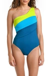 LA BLANCA ISLAND GODDESS RUCHED COLORBLOCK ONE-SHOULDER ONE-PIECE SWIMSUIT