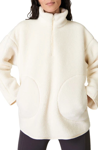 Sweaty Betty Plush Textured Half Zip Fleece Top In White