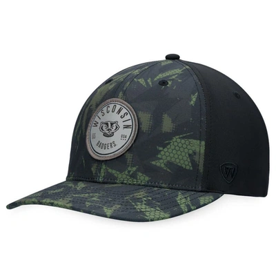 TOP OF THE WORLD TOP OF THE WORLD BLACK WISCONSIN BADGERS OHT MILITARY APPRECIATION CAMO RENDER FLEX HAT