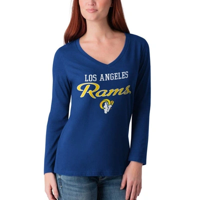 G-iii 4her By Carl Banks Women's  Royal Los Angeles Rams Post Season Long Sleeve V-neck T-shirt