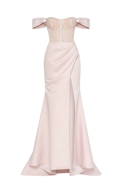 Milla Off-the-shoulder Prom Maxi Dress In Mistyrose #caa39a