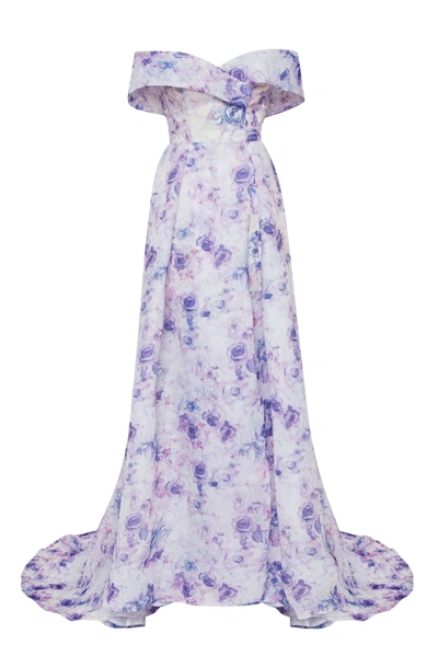 Milla Blue Peony Chic Off-the-shoulder Floral Maxi Dress