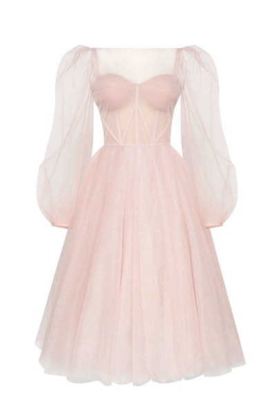 Milla Misty Rose Tie Shoulder Midi Tulle Dress