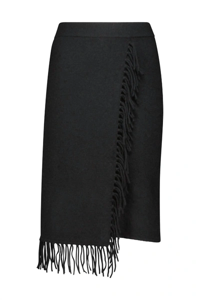 Minnie Rose Cashmere Fringe Wrap Skirt In Black