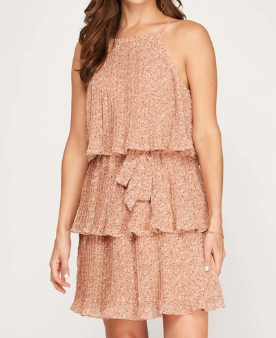 She + Sky Coral Print Dress In Pink