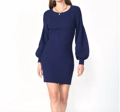 ADELYN RAE MELLIE RIBBED PUFF SLEEVE SWEATER DRESS IN MARINE BLUE