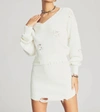 Ser.o.ya Syd Distressed Cotton V-neck Sweater In White