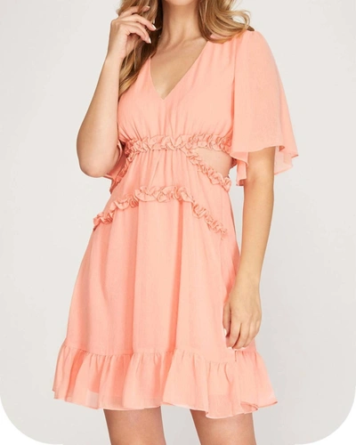 She + Sky Aleena Dress In Peach In Pink