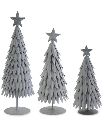 K & K Interiors Set Of 3 Weathered Metal Trees With Star Tops In Gray