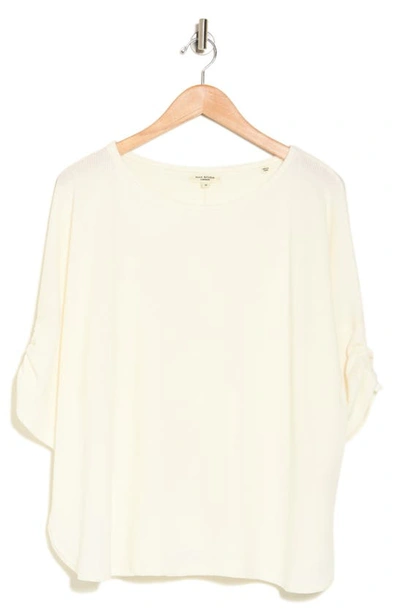 Max Studio Ruched Sleeve Ribbed Top In White348