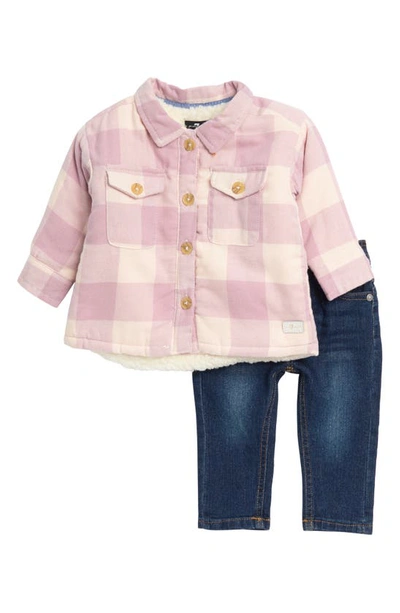 7 For All Mankind Babies' High-pile Fleece Lined Shirt & Jeans Set In Mauve
