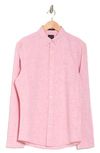 14th & Union Long Sleeve Slim Fit Linen Cotton Shirt In Coral Faded- White